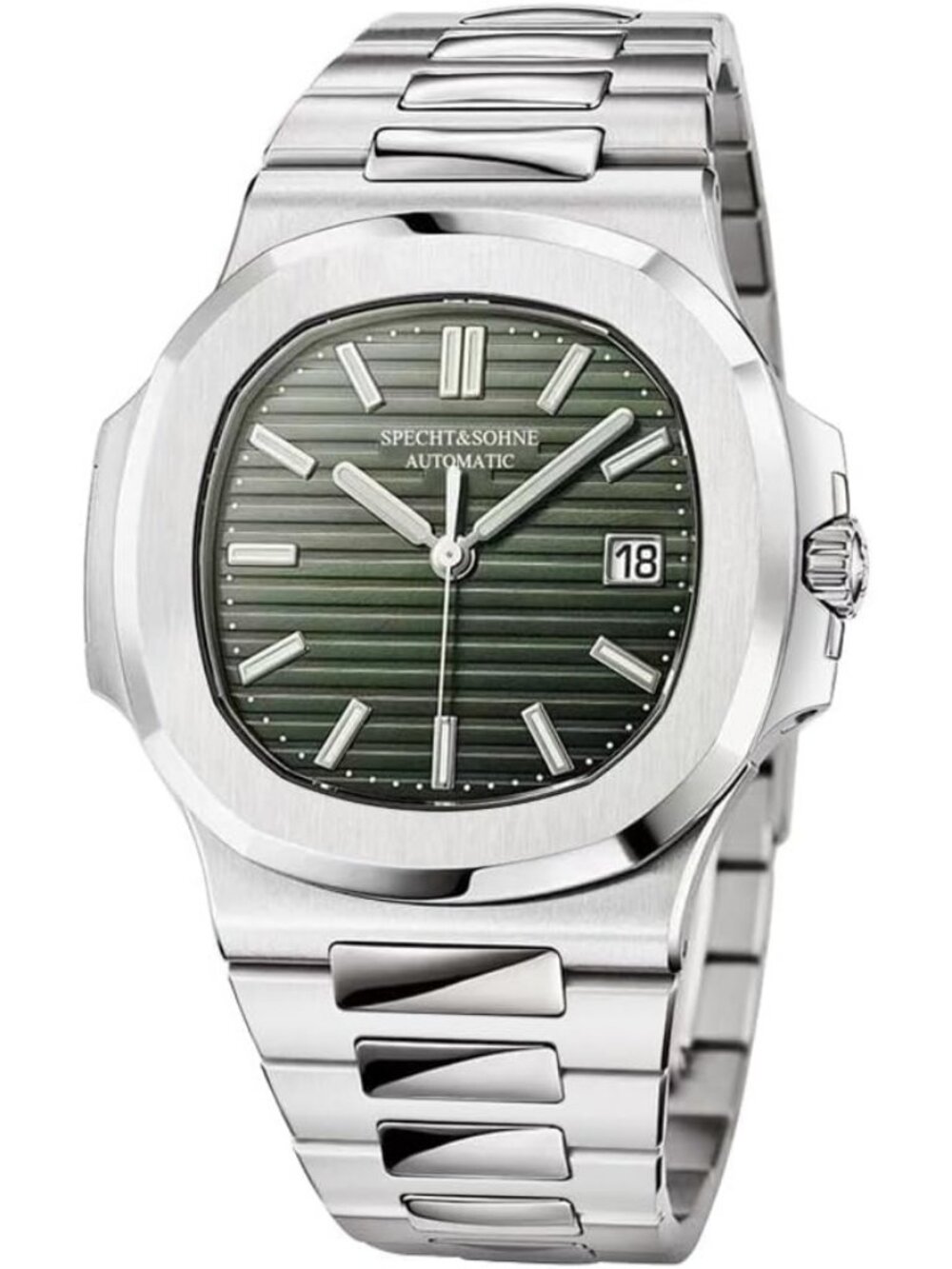 Men's Green Silver Automatic Mechanical Sapphire Crystal Waterproof Wrist Watch